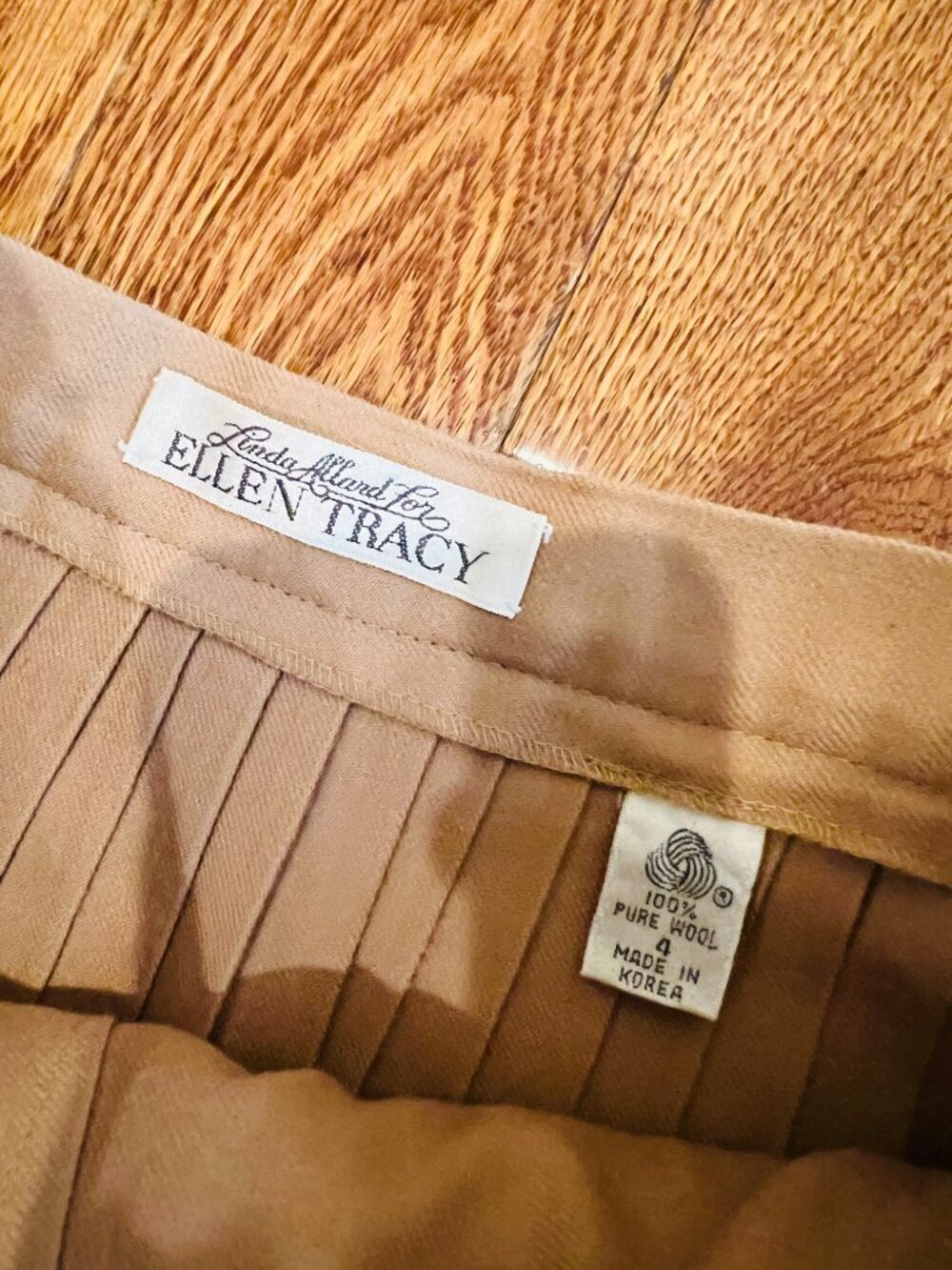 VTG Linda Allard Ellen Tracy 100% Wool Pleated Maxi Skirt Tan Beige 4 90s Luxury - Picture 7 of 14